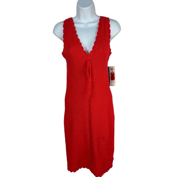 Madden NYC Red Lace Up Crochet Dress Adjustable Back Tie Up Front Size S - Picture 1 of 7